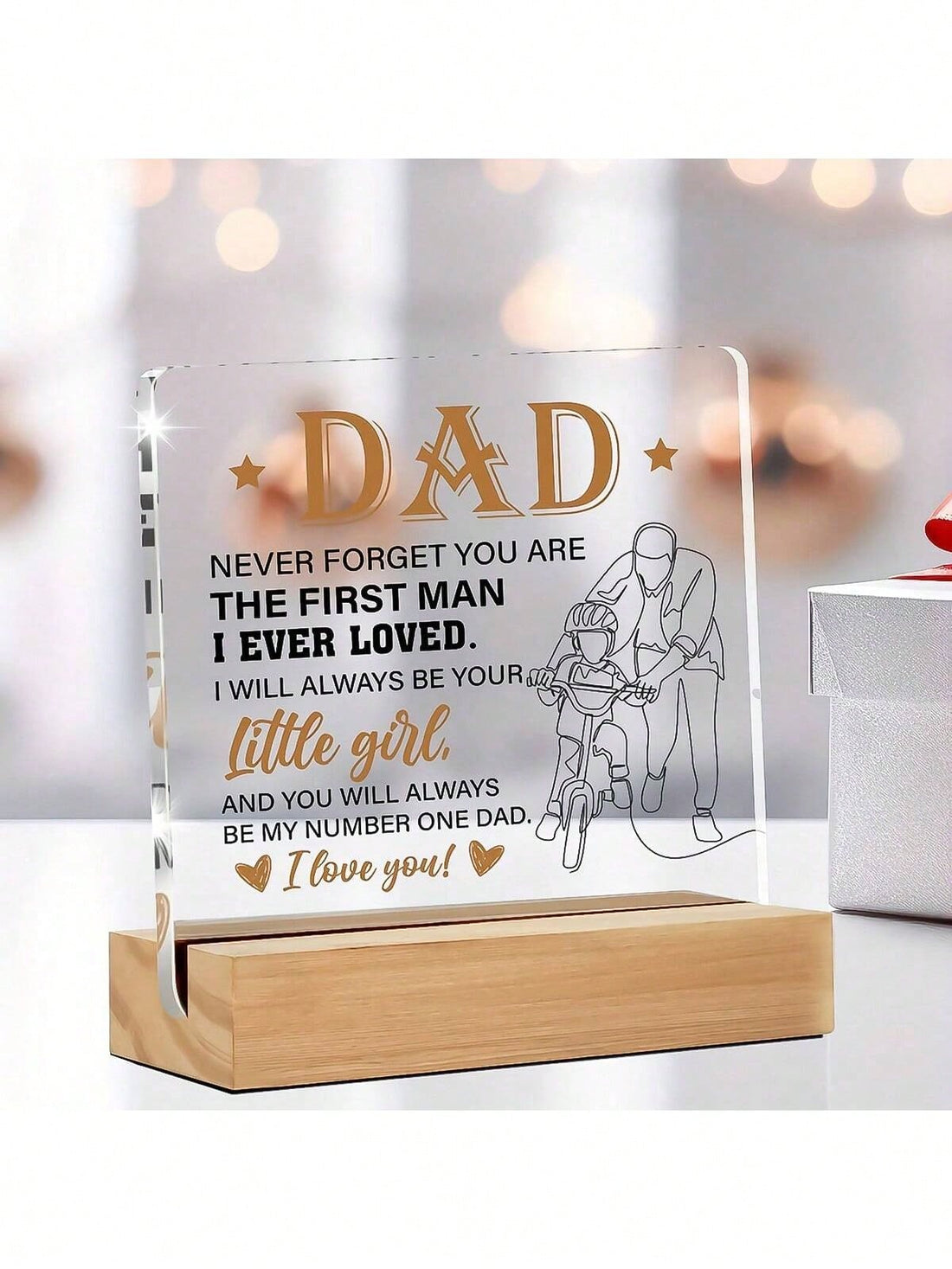This playful acrylic desk decoration is the ultimate Father's Day surprise from daughter to dad! Brighten up his workspace with a heartfelt message that'll make him smile every time he glances at it. It's not just a gift—it's a daily reminder that he's the world's most awesome dad, even when he tells those embarrassingly corny jokes!