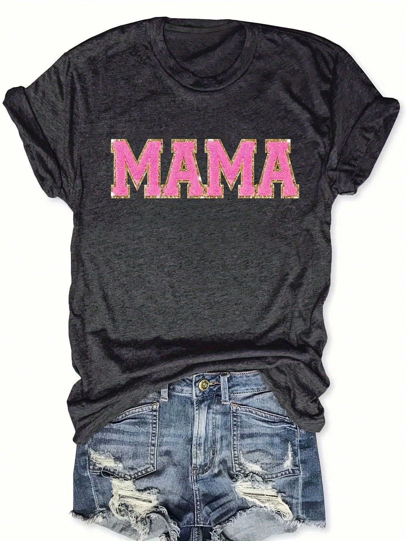 Show your love for mom with our Heartfelt 'Mom' t-shirt. Made for casual comfort, this crew neck tee features a heartfelt 'Mom' letter print that will make her feel special. Perfect for everyday wear, it's a fun and quirky way to show your appreciation.