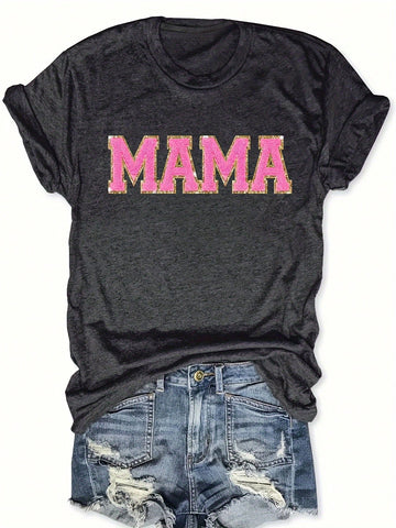 Show your love for mom with our Heartfelt 'Mom' t-shirt. Made for casual comfort, this crew neck tee features a heartfelt 'Mom' letter print that will make her feel special. Perfect for everyday wear, it's a fun and quirky way to show your appreciation.