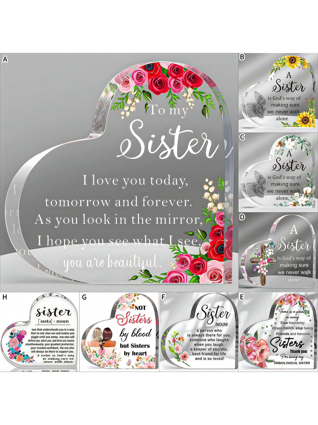 Give your sister the perfect gift with these Heartfelt Sister Charms! Made from beautiful acrylic, this desktop keepsake is sure to be a treasured reminder of your special bond. Perfect for any occasion, let her know just how much she means to you in a fun and playful way.