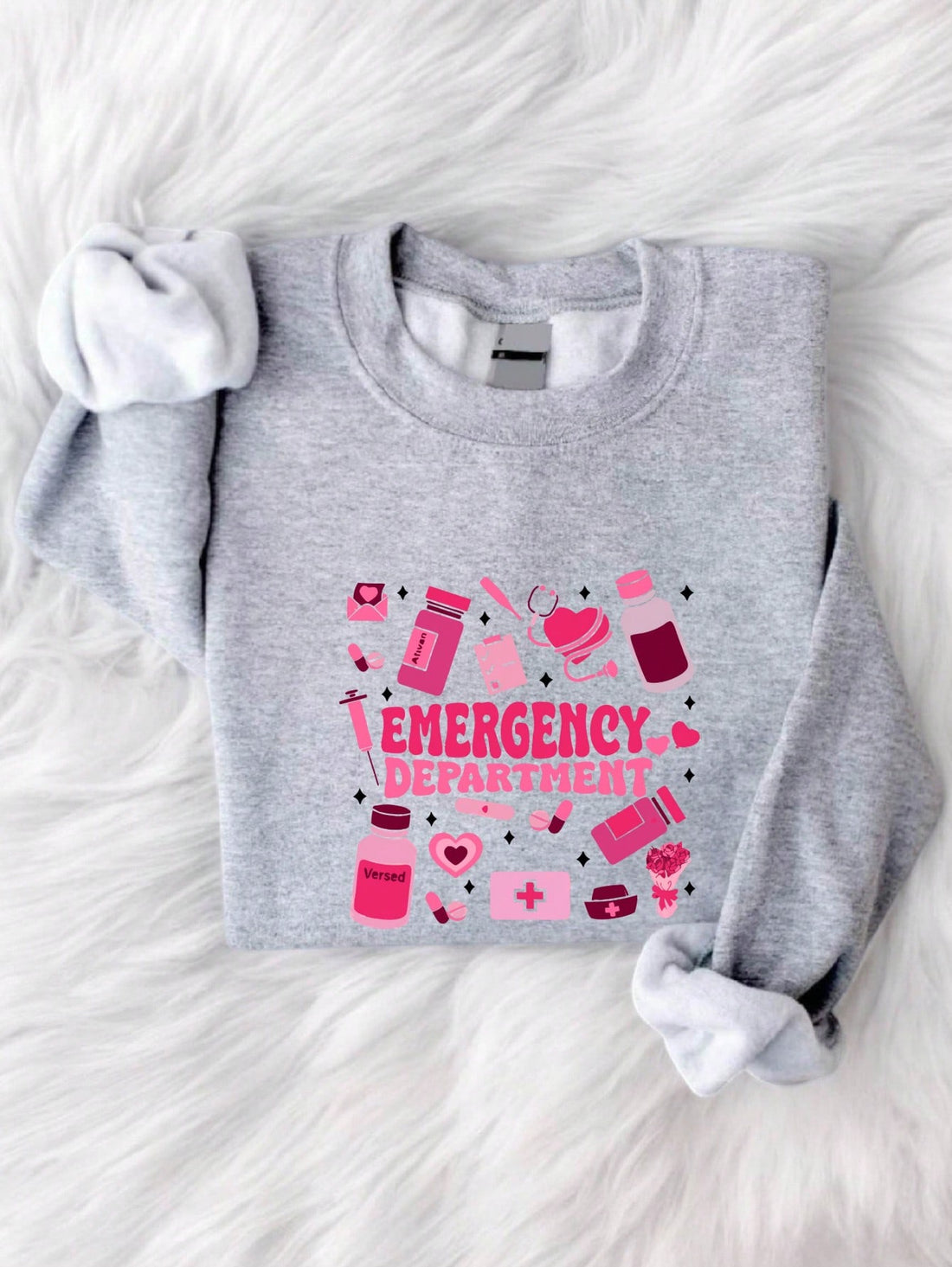Spread some love this Valentine's Day with our Heartfelt Vibes sweatshirt! Featuring a sweet design that pays tribute to our Emergency Department Nurses, this sweatshirt is perfect for adding some warmth and appreciation to their hardworking shifts. Show your heartfelt gratitude with this unique and cozy sweatshirt!