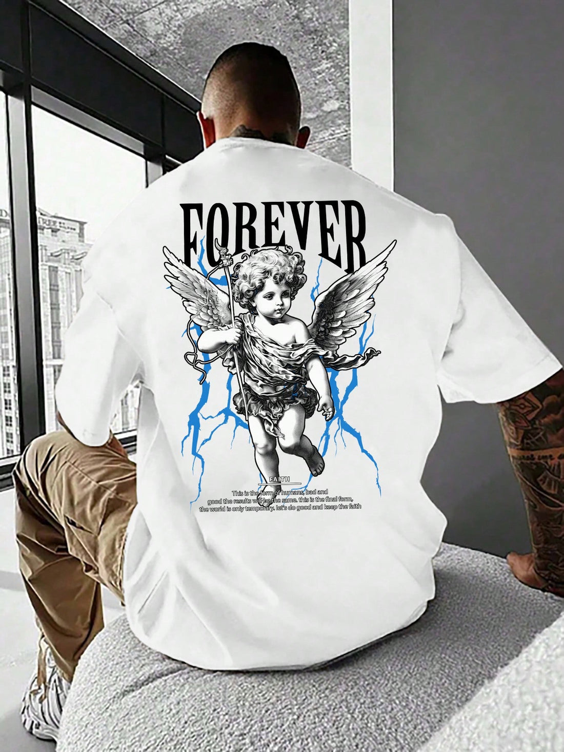 Experience the ultimate comfort and style with Heavenly Vibes' Men's Angel Printed Crew Neck T-Shirt. Made for summer, this shirt is designed with an angel print for a unique touch. Crafted with quality materials, it offers both breathability and durability. Channel heavenly vibes all season long.