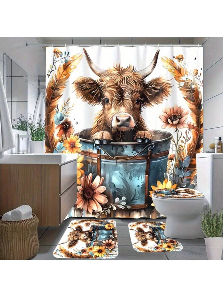 Transform your bathroom into a charming countryside retreat with our Highlands Cow Sunflower Curtain Set! This playful 4-piece collection features adorable highland cows frolicking among vibrant sunflowers, bringing a splash of farmhouse whimsy to your daily routine. Completely waterproof and designed for year-round use, these curtains will have you smiling every time you step into the shower. Who knew bathroom decor could be this fun?