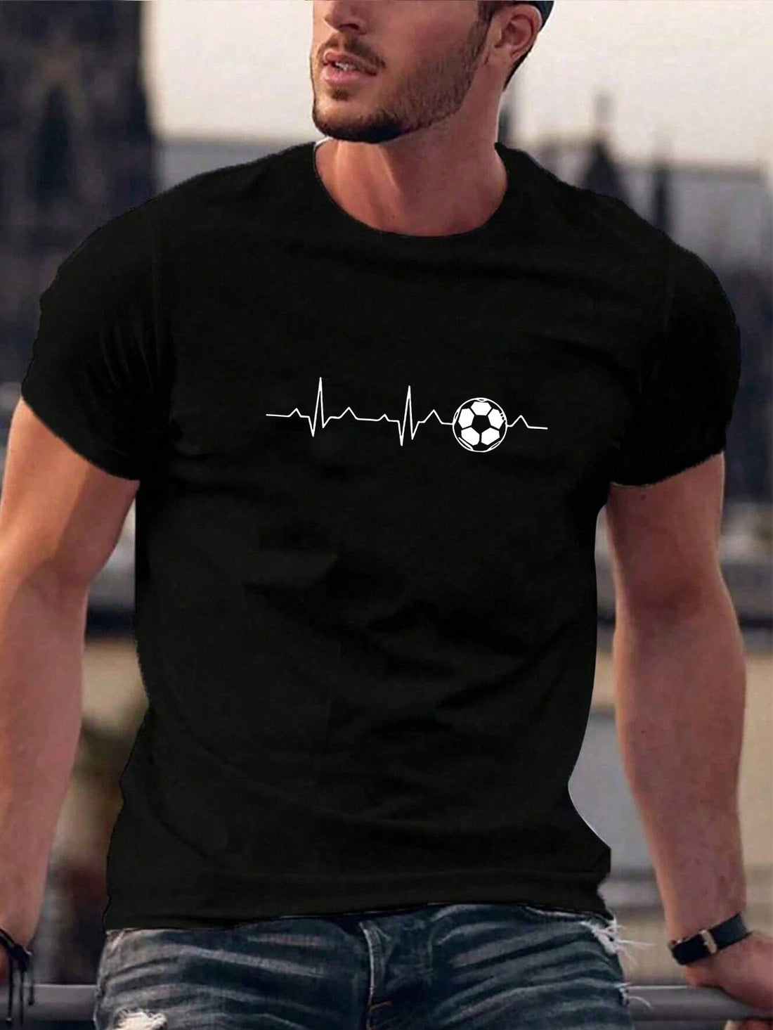 Score a winning goal with Manfinity Homme's black short sleeve t-shirt. The soccer graphic print adds a playful touch, perfect for going out with your husband. Stay cool and stylish while showing off your love for the game.
