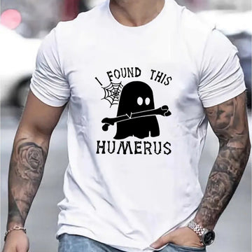 Elevate your summer style with our Humerus Letter Ghost Graphic Print Men's Tee. Expertly designed for a modern and edgy look, this tee features a striking graphic print that will make a statement. Made with high-quality materials, it offers a comfortable fit and is perfect for any casual occasion.