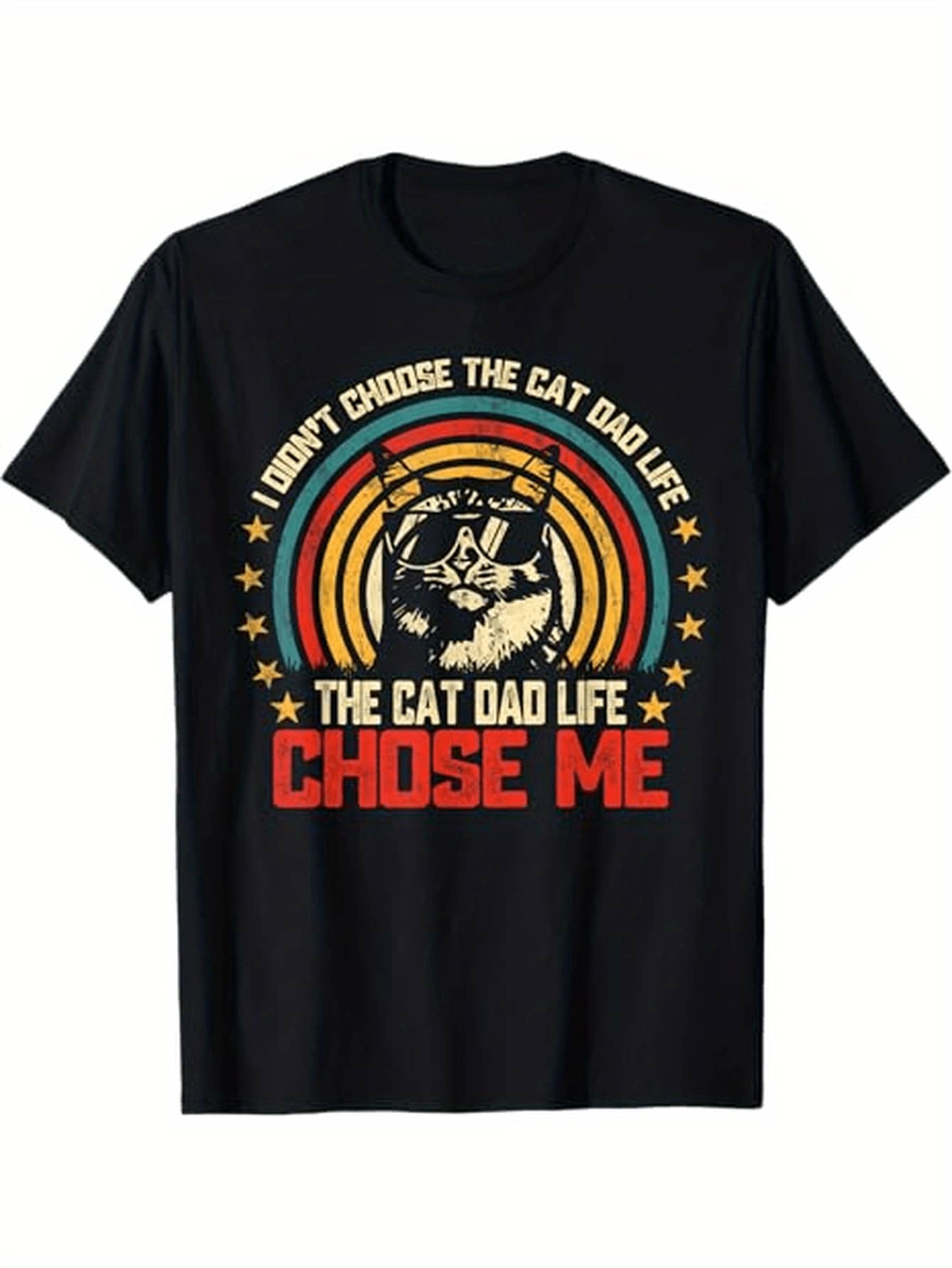 Celebrate your love for feline friends with this playful black t-shirt designed just for cat dads. Featuring the cheeky phrase "I Didn't Choose The Cat Dad Life," it’s perfect for showing off your proud and humorous side. Made for comfort and style, this tee is a fun way to embrace your cat-loving lifestyle every day.