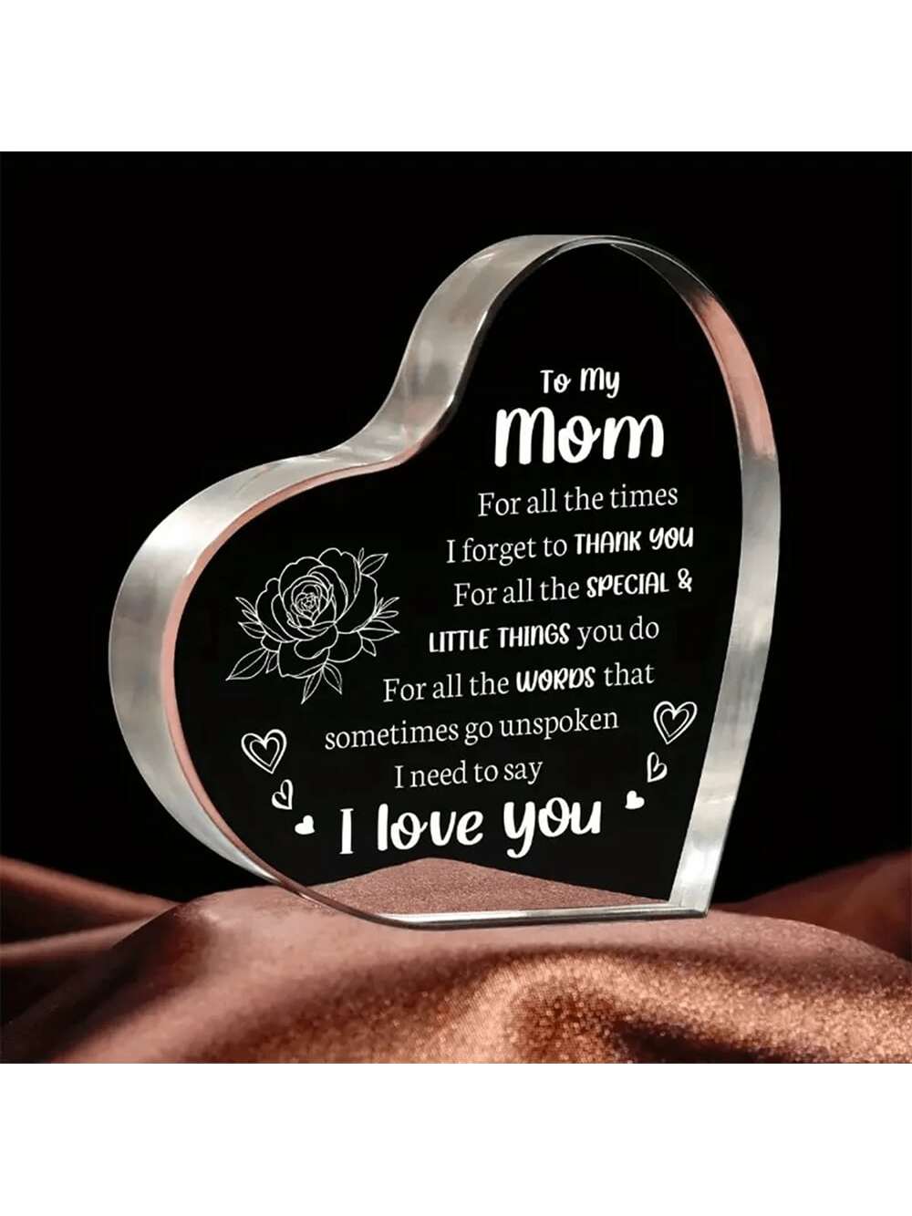 Show your love for Mom with this adorable acrylic souvenir! Perfect for Mother's Day or her birthday, this gift is both sentimental and unique. So why wait? Show your appreciation for everything she does with the "I Love You Mom" acrylic souvenir.