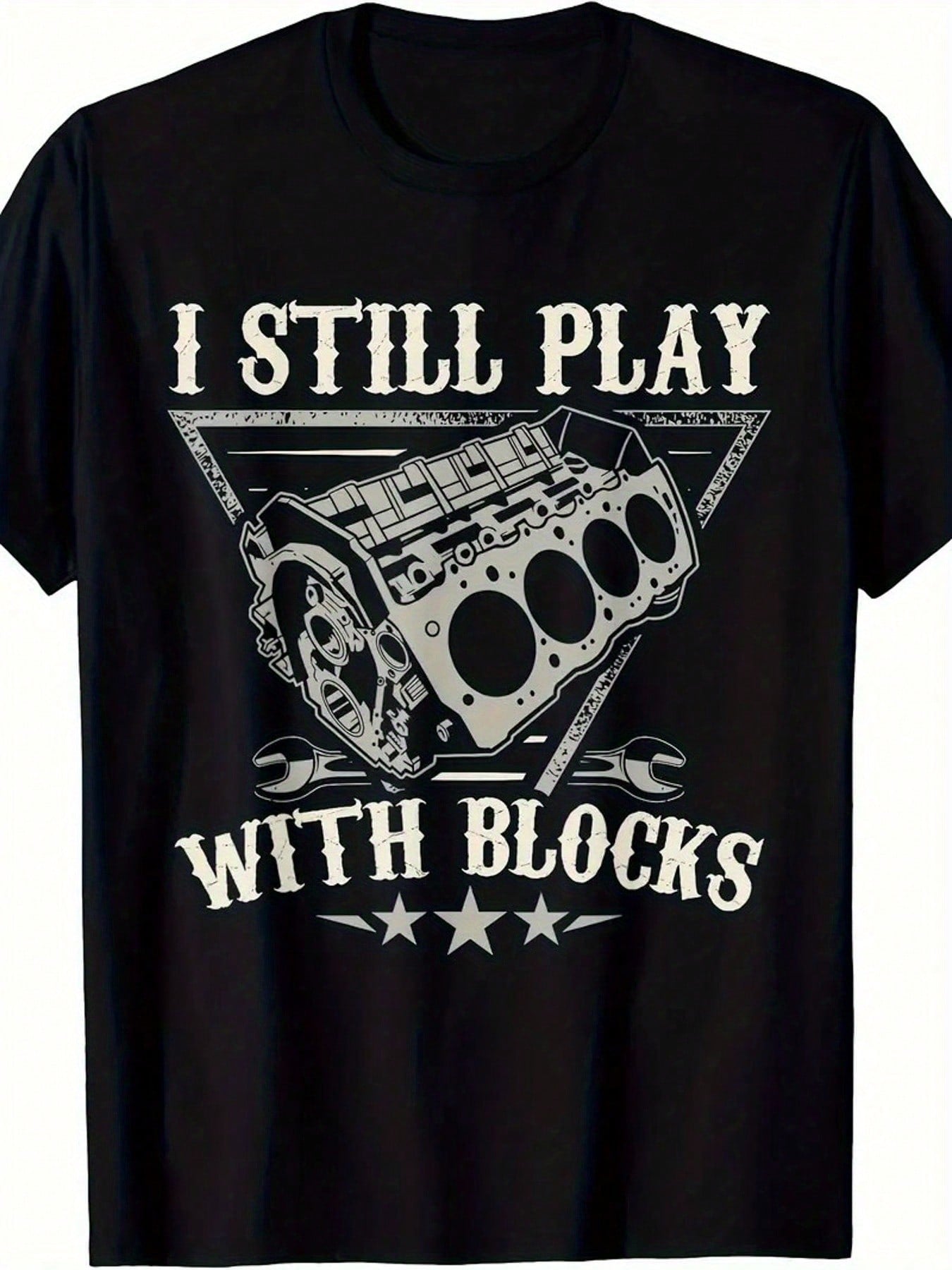 Perfect for the auto enthusiast with a sense of humor! This 100% cotton t-shirt features a clever engine graphic that proudly declares "I Still Play With Building Blocks" – because mechanics never really grow up, they just find bigger toys. Comfortable enough for everyday wear while letting everyone know your passion for tinkering under the hood.