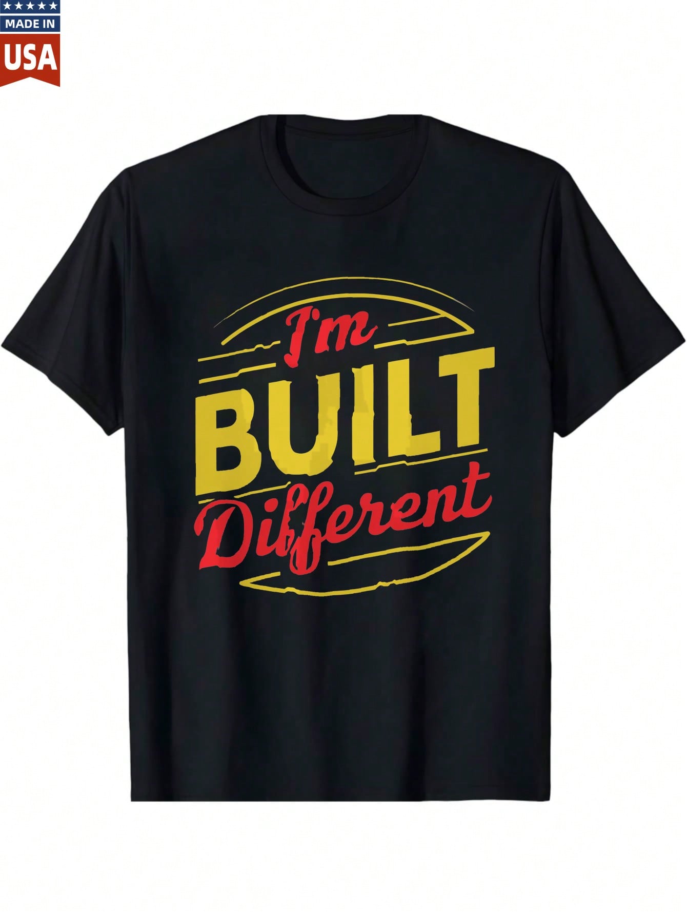 Stand out from the crowd with this bold graphic tee that celebrates your unique spirit. Featuring an eye-catching "I'm Built Different" design, this versatile shirt works for anyone ready to embrace their individuality. Crafted with quality materials and proudly made in the USA, it's the perfect everyday piece for expressing confidence with a touch of attitude. Comfortable, casual, and unapologetically you.