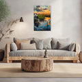 Cow sunset canvas art with impressionist marsh landscape