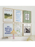 Bring uplifting vibes to your space with this 6-piece Christian wall art set! Featuring a cheerful mix of blue and green canvas prints, each piece showcases inspiring Bible verses to brighten your home and heart. Perfect for adding a splash of faith-filled color and encouragement to any room. Let these playful designs remind you daily of hope and joy in a stylish way!
