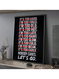 Elevate your workout space with this playful black and white minimalist canvas poster. Featuring an inspiring gym quote, it adds a touch of motivation and sleek style to any room. Perfect for those who love simple yet bold decor that keeps the energy up and the vibes light.
