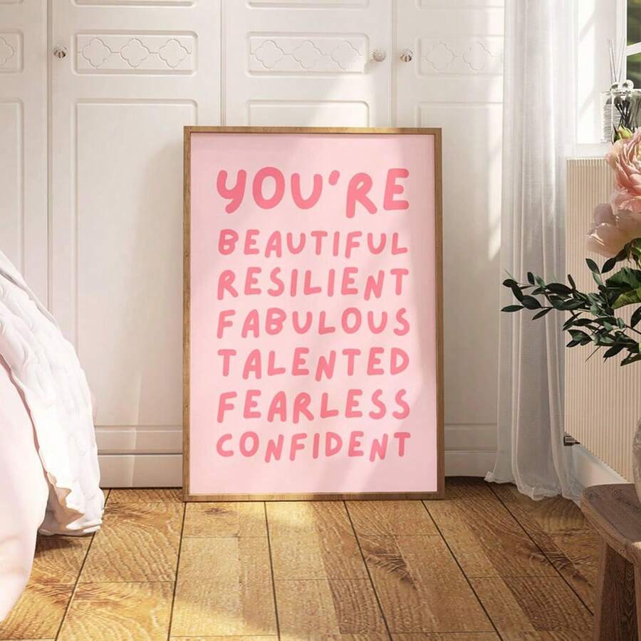Pink affirmation canvas with resilient confident typography