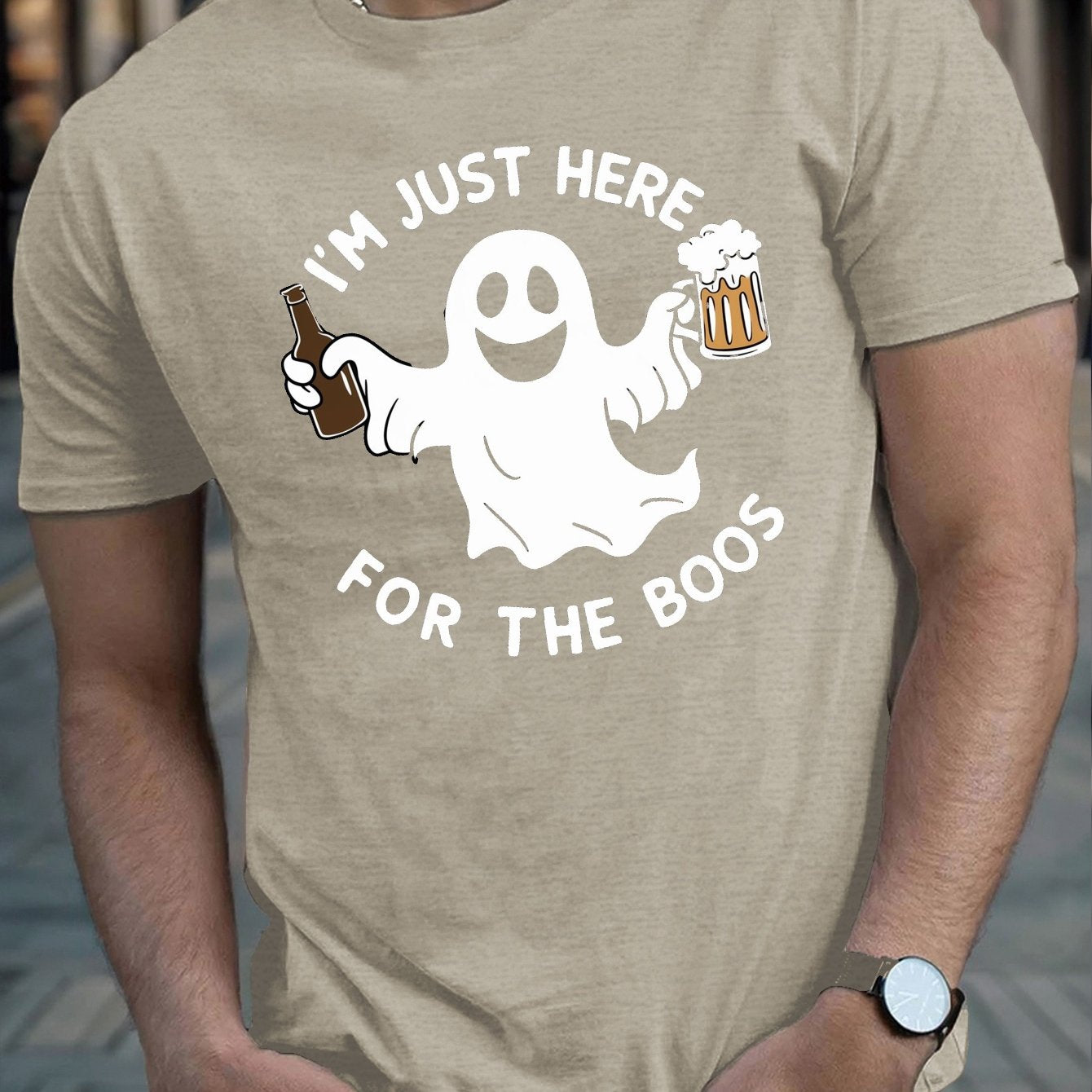 Introducing the perfect tee for spooky summer style - the Cheerful Ghost Beer Halloween Men's Tee. Made with high-quality materials, this tee features a ghostly design that is sure to turn heads. Get yours now and add a touch of fun to your wardrobe!