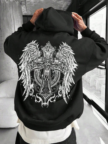 Introducing the ultimate street style hoodie for men. The black sweatshirt features a vintage gothic angel wings and cross design, perfect for adding a touch of edginess to your wardrobe. Made with quality materials, this hoodie provides both style and comfort.