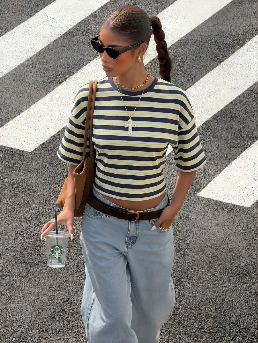 Effortless style meets everyday comfort in this irregular striped casual t-shirt. The unique stripe pattern adds visual interest while the relaxed fit keeps you feeling at ease. Crafted from soft, breathable fabric, it's your go-to piece for spring, summer, and beyond. Layer it with your favorite jacket or wear it solo—this versatile tee transitions seamlessly from casual outings to laid-back weekends. A wardrobe essential that works as hard as you do.