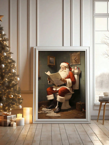 Add a touch of humor to your festive bathroom with the Jolly Santa on the Throne canvas wall art. Featuring a jolly Santa sitting on the toilet, this piece is sure to bring a smile to your face. Made with high-quality materials, it's the perfect addition to your holiday decor.