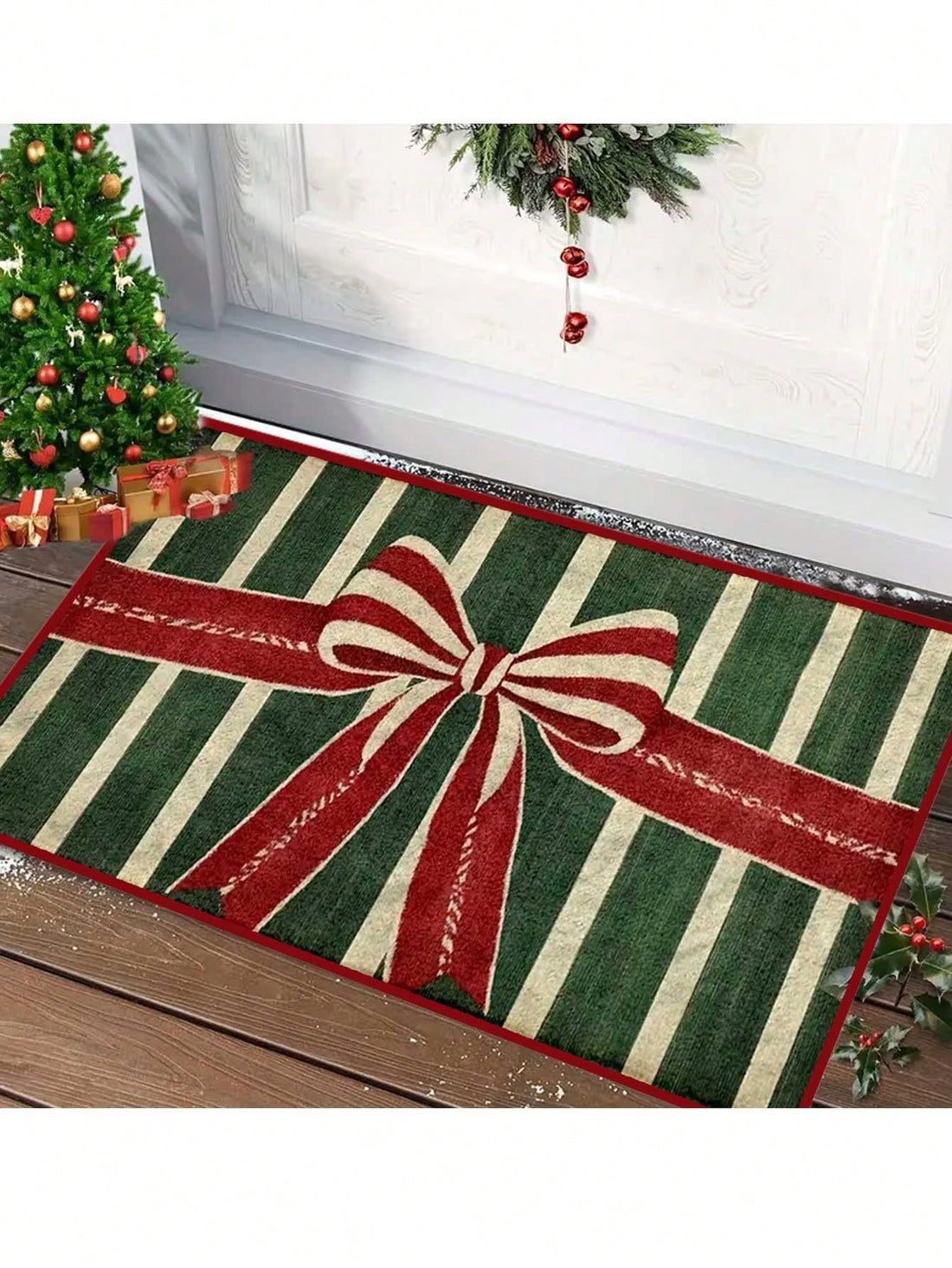 Add a touch of festive cheer to your home with our Joyful Christmas Bow Rug! Featuring a beautiful poinsettia design, this mat is perfect for adding a pop of holiday decor to your kitchen or any room in your house. Made with high-quality materials, it's durable and easy to clean for long-lasting enjoyment.