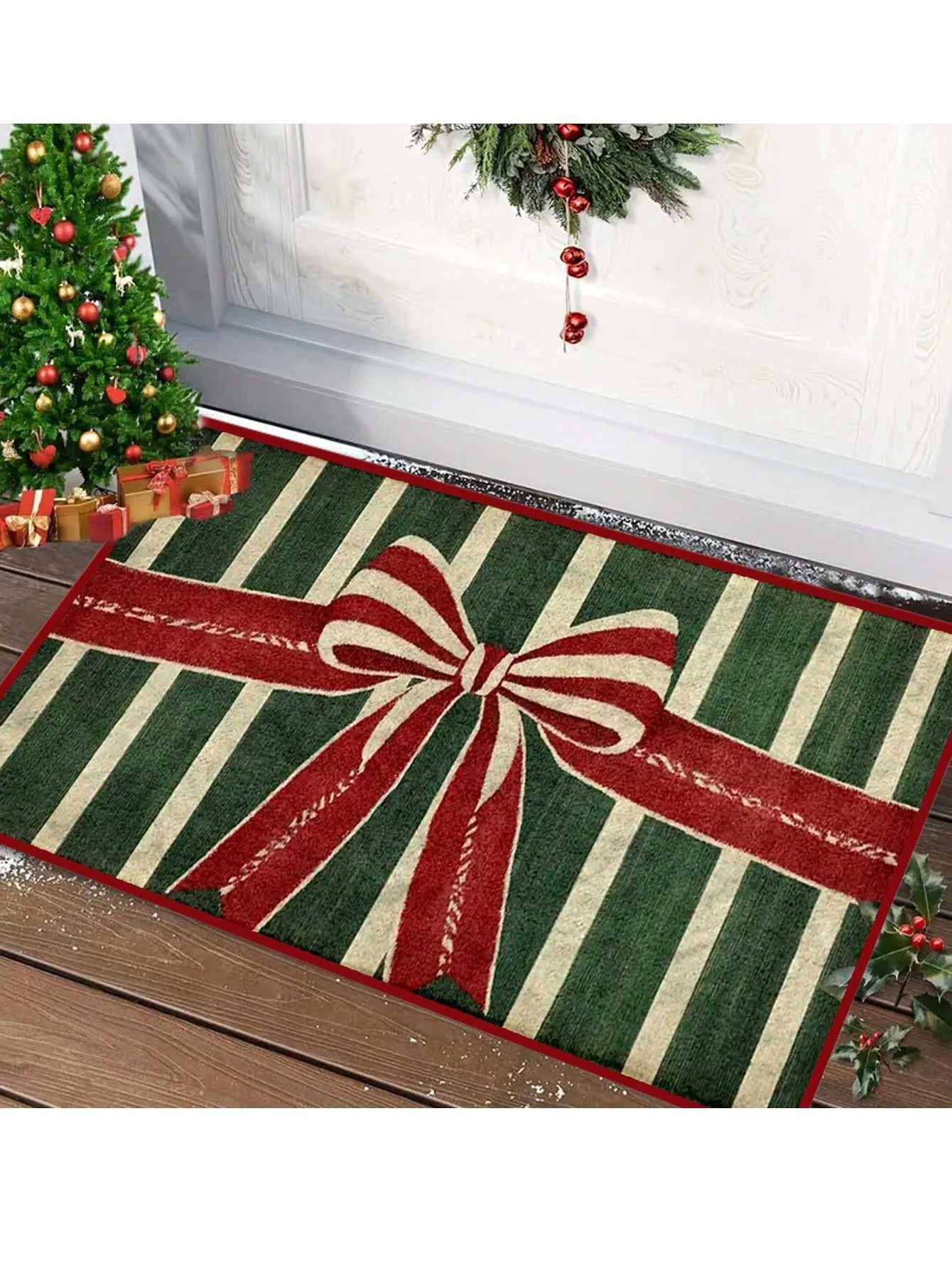 Add a touch of festive cheer to your home with our Joyful Christmas Bow Rug! Featuring a beautiful poinsettia design, this mat is perfect for adding a pop of holiday decor to your kitchen or any room in your house. Made with high-quality materials, it's durable and easy to clean for long-lasting enjoyment.