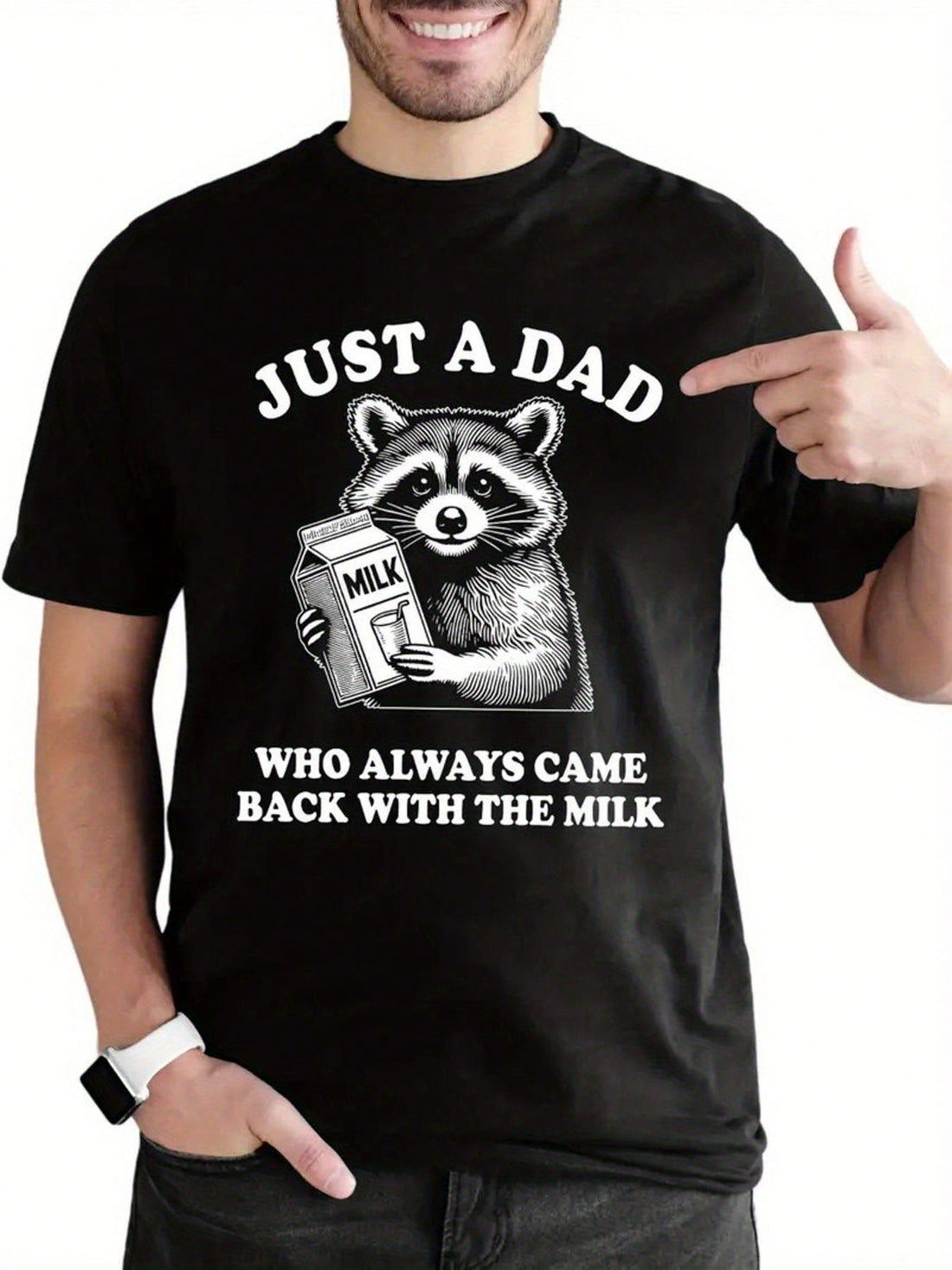 Celebrate dad’s dependable charm with this playful cotton tee. Featuring the fun slogan "Just a Dad Who Always Comes Back with a Milk," it’s perfect for casual days and shows off his reliable, everyday hero vibe. Soft and comfortable, this shirt makes a great gift for the dad who’s always there—milk in hand.