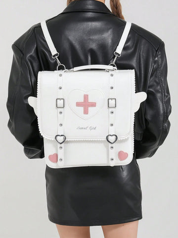 Introducing the Kawaii Angel Wings Backpack - your ultimate goth rock punk flap handbag! Embrace your edgy style with this unique and trendy backpack, complete with kawaii angel wings for a touch of whimsy. With plenty of space and organization, this backpack is both stylish and functional, making it the perfect accessory for any outfit.