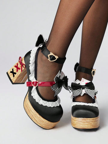 Step into bold style with these Kawaii Black High Heels, perfect for adding a playful twist to your look. Featuring a charming bow and chunky Mary Jane platform, these shoes blend Y2K punk, goth, and lolita vibes effortlessly. Whether you're hitting a party or just want to turn heads, these heels bring both attitude and flair to your outfit.