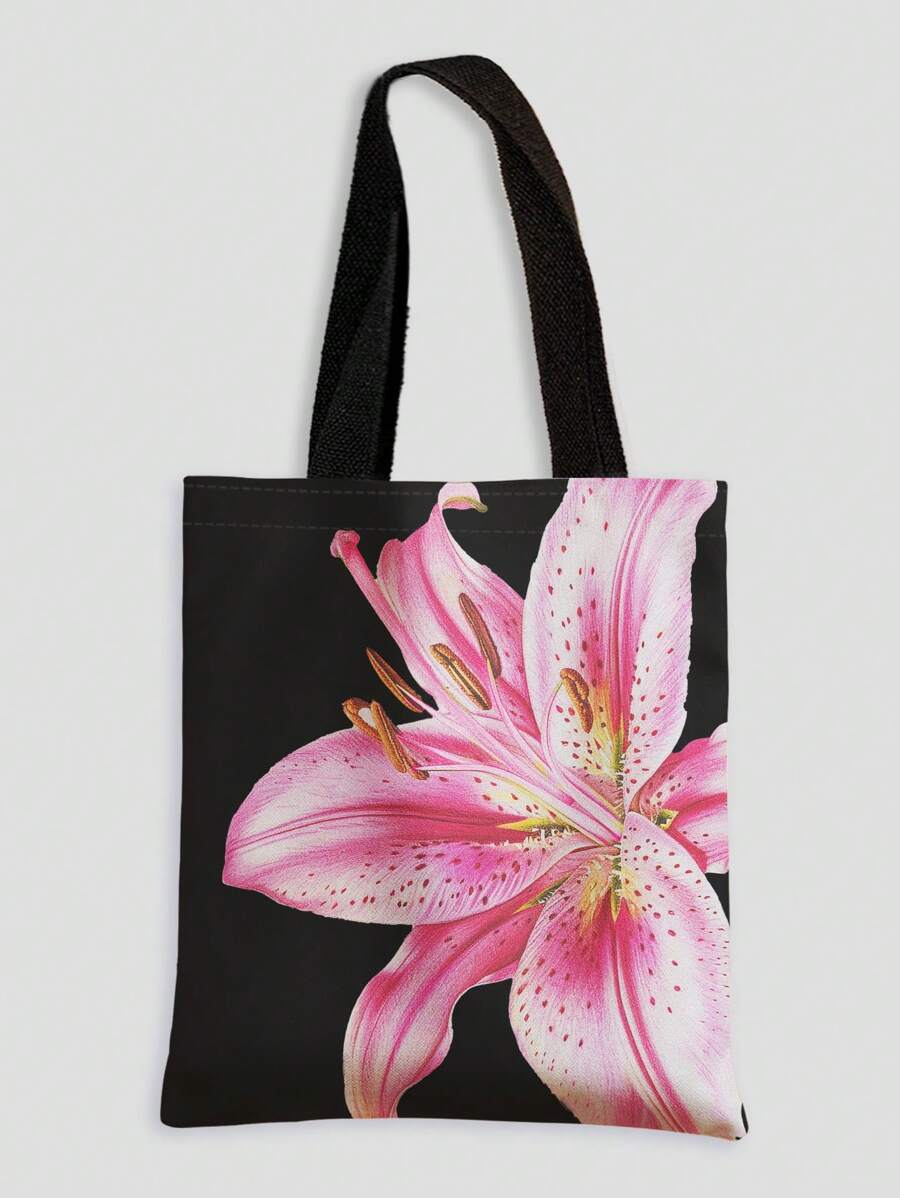 Kawaii Floral Canvas Tote Bag for Vacation & Everyday Use: Oversized & Double-Sided Print 