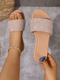 These Khaki Sequin Slip-On Flat Sandals for Women combine a shimmering sequin finish with a comfortable flat sole to ensure every shoe provides style. Designed for the modern woman who values ease, these slip-ons feature a soft khaki fabric that transitions perfectly from a beach day to a casual dinner.