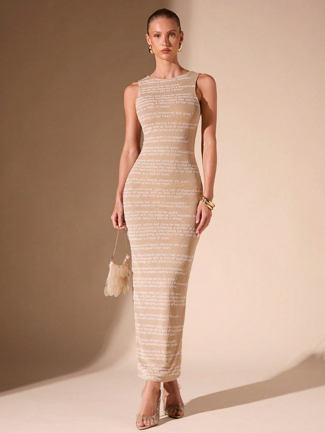 Get ready to turn heads this summer in our Khaki Sleeveless Bodycon Dress! Combining a playful letter print with sheer mesh panels, this dress is perfect for effortless summer style. The bodycon fit will flatter your figure, while the breathable fabric will keep you cool and comfortable. Get ready to slay all day in this quirky and fun dress!