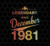 Legendary Since December 1981, 1981 Retro Birthday, Png For Shirts, Png Sublimation