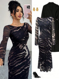 Unleash your wild side with this stunning leopard print mesh dress that's equal parts fierce and fabulous. The elegant boat neckline frames your shoulders beautifully, while the cinched waist creates a flattering silhouette that celebrates your curves. Crafted from breathable mesh fabric, it's the perfect piece for transitioning into autumn with undeniable style. Whether you're heading to a night out or turning heads at a special event, this dress delivers that coveted blend of sophistication and playful ed