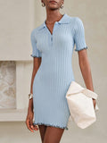 Step into sunny days with this Light Blue Knitted Short Sleeve Dress, designed for effortless comfort and casual charm. Perfect for spring and summer, its soft knit fabric keeps you cool while adding a touch of playful style to your workwear. Whether at the office or out for brunch, this dress blends ease and elegance in a refreshing light blue hue.