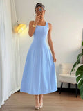 Unleash your inner Parisian with our Light Blue Slim Fit Mid-Length Summer Dress! This elegant French style cocktail dress will hug your curves and keep you effortlessly cool during those hot summer days. Look chic and stylish without sacrificing comfort. (Ooh la la!)