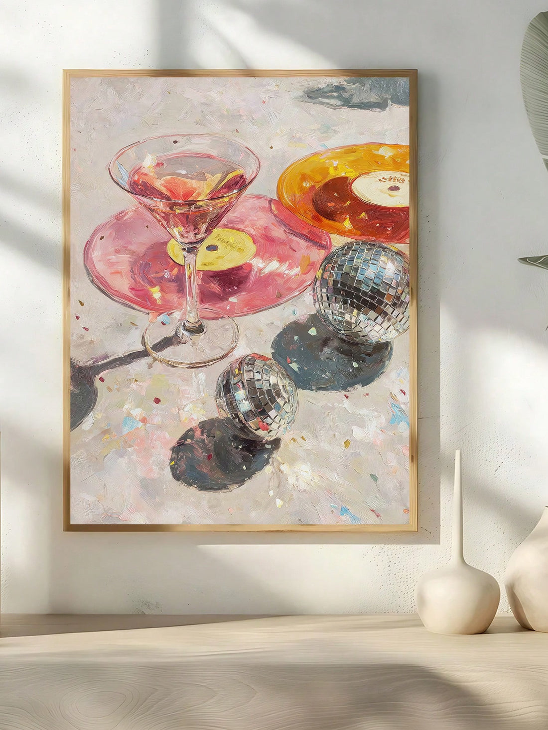 Get ready to turn heads with this groovy light pink disco ball art print. This vintage-inspired canvas brings instant retro glamour to any room—whether it's your bedroom, living space, or that fabulous bar cart corner. The soft pink hue strikes the perfect balance between fun and sophisticated, making it a statement piece that doesn't take itself too seriously. Ideal for disco enthusiasts, vintage lovers, or anyone who wants their walls to sparkle with personality. Looking for a gift that'll make your frien