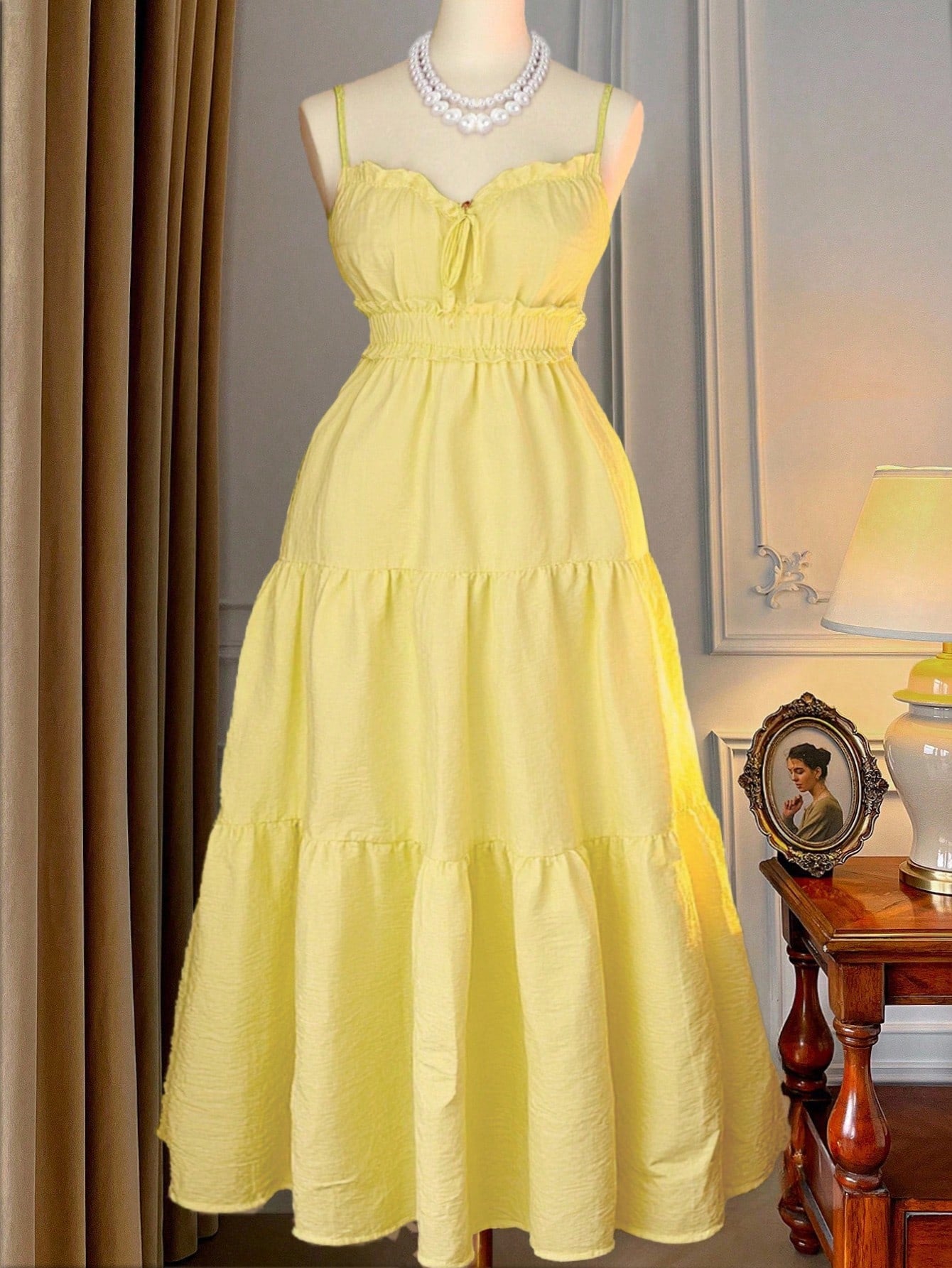 Light Yellow Plus Size Maxi Dress with Spaghetti Straps and Cinched Wa – Canary Houze