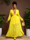 Step into sunny days and playful vibes with this Light Yellow Sheer Lace Maxi Dress. Featuring a high split for a flirty touch and a hollow-out waist that adds a breezy, chic twist, it’s perfect for vacations or making a statement on your back-to-school adventures. Designed to flatter plus-size figures, this dress combines comfort and style effortlessly—get ready to turn heads wherever you go!