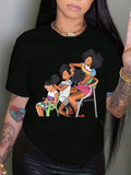 This lightweight women's t-shirt features a fun figure print and a comfy crew neck, perfect for adding a splash of style to your spring and summer wardrobe. Its breathable fabric keeps you cool while you enjoy sunny days, making it an easy choice for casual outings or relaxed weekends. Playful and chic, it’s your new go-to for effortless, warm-weather fashion.