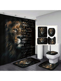Elevate your bathroom decor with our Lion Letter Pattern Bathroom Set. Made from durable black polyester, this set includes a shower curtain, rug, mat, and lid pad. The lion letter pattern adds a touch of sophistication while protecting your bathroom floors. Upgrade your bathroom with these stylish and functional accessories.