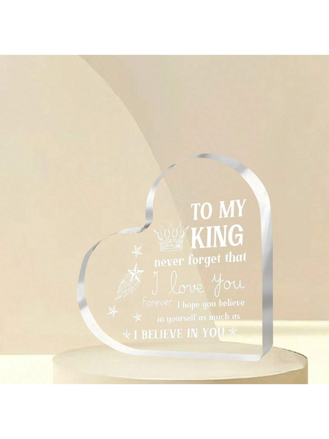 Looking for the perfect gift for your forever lover? Look no further than Love Eternal! This personalized acrylic keepsake will make your boyfriend or husband feel adored and cherished. Give them a unique and heartfelt gift that will last a lifetime. Now that's true love.