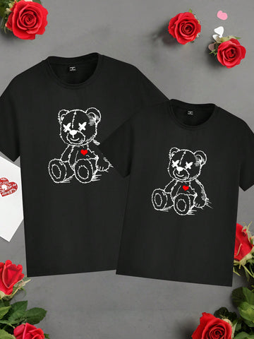 This men's black crew neck t-shirt features a cute Valentine's Day bear and heart graphic, perfect for showing your love in style. Made with high-quality materials, this t-shirt is sure to be a wardrobe favorite. Give your significant other a sweet gift they'll adore!