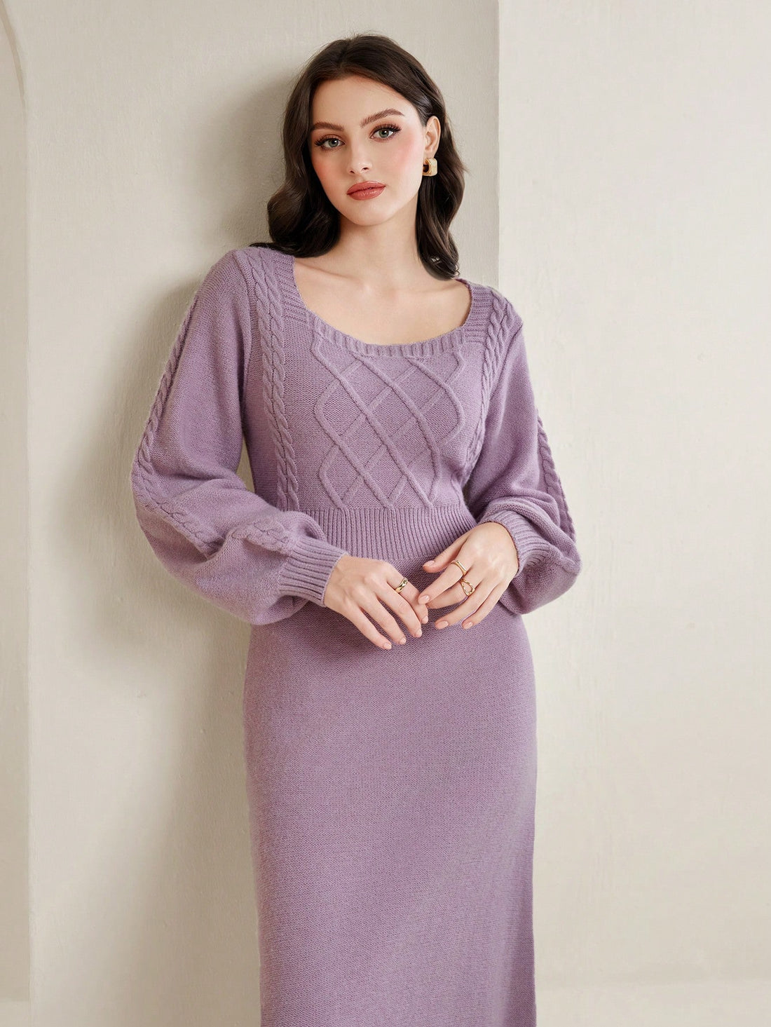 Upgrade your winter wardrobe with our Luxe Lantern Sleeve Sweater Dress, the perfect combination of style and warmth. The chic lantern sleeves and luxurious fabric will keep you looking fashionable and feeling cozy all season long. A must-have winter essential for any fashion-forward individual.