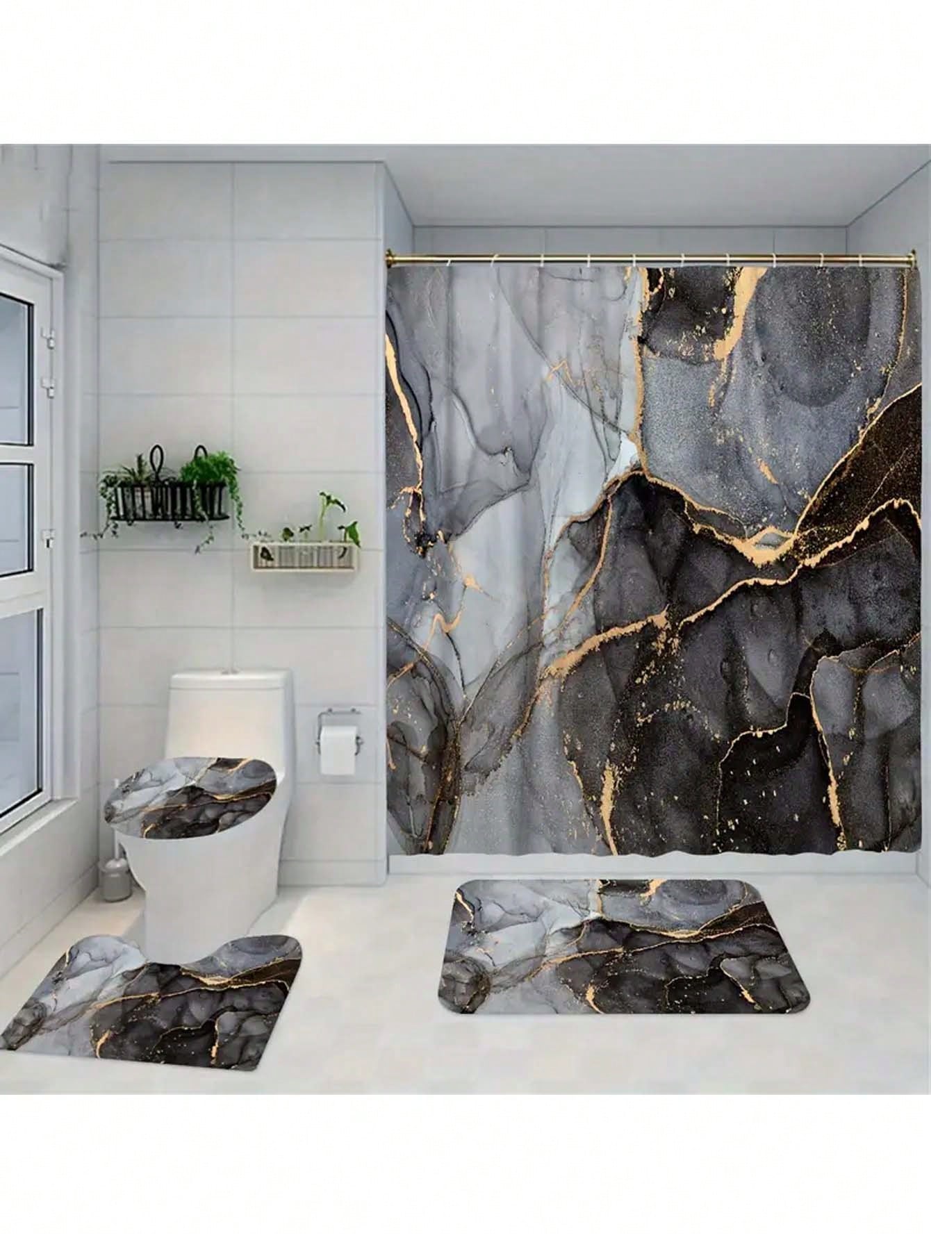 Transform your bathroom into a glamorous retreat with our Ink Style Black & Gold Marble Decor Set! This playful yet luxurious collection adds a splash of drama and a dash of opulence to your summer home makeover. The striking marble pattern swirls with inky blacks and shimmering golds, creating a statement that says "Yes, I do have fabulous taste!" Perfect for those who aren't afraid to mix a little fun with their fancy.