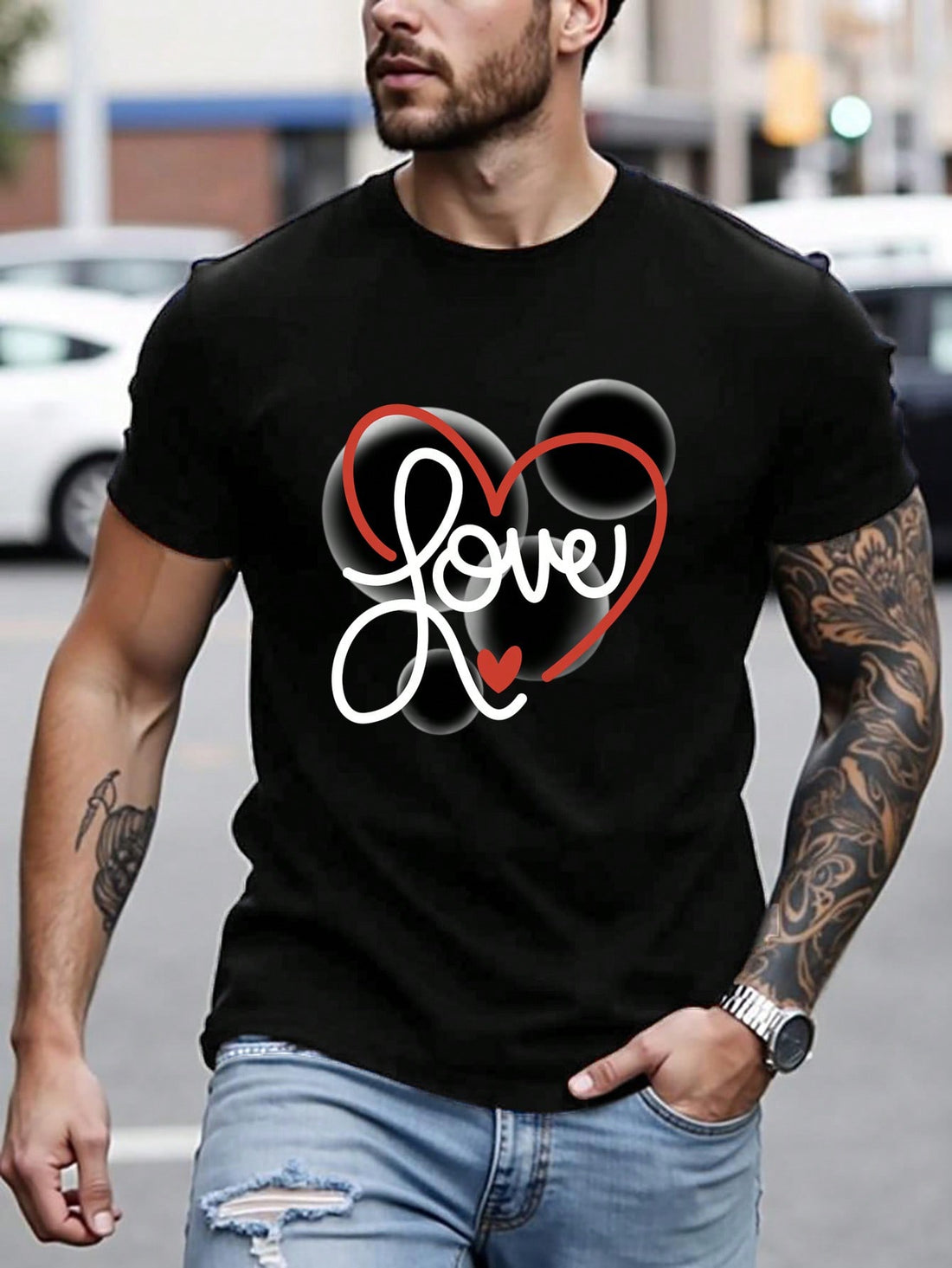 This quirky, fitted short sleeve tee features a playful bubble love design on a soft round neck shirt. Perfect for Valentine's Day, it'll make a bold statement with a touch of humor. Show off your fun side with Manfinity Dauomo's Fitted Bubble Love shirt.
