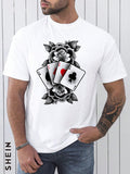 Introducing our Men Four Playing Card and Flower Pattern Print Tshirt, perfect for the stylish and playful man. With a unique design featuring four playing card suits and a floral pattern, this tshirt is a one-of-a-kind addition to your wardrobe. Made with high-quality materials, it offers both comfort and style. 