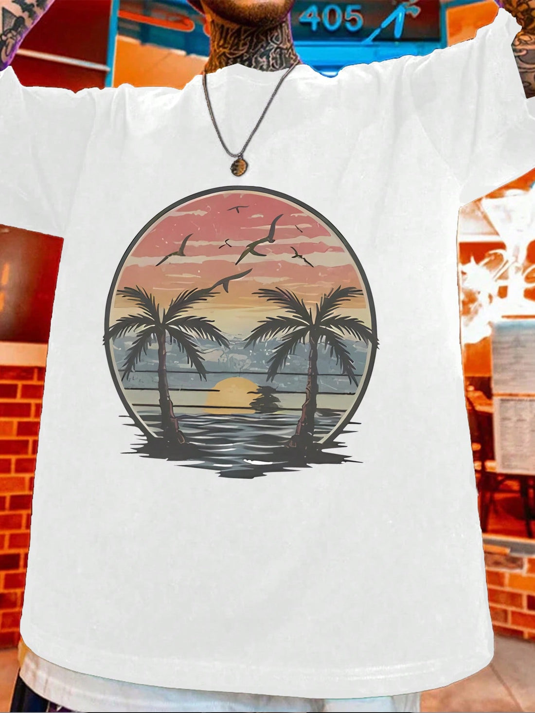 Escape to paradise with our Beach Scenery Print T-Shirt! This laid-back round neck top brings vacation vibes to your everyday wardrobe. Perfect for sunny days, beach trips, or just pretending you're somewhere tropical when you're stuck in meetings. Soft fabric and eye-catching prints make this the tee that'll have everyone asking, "So... where'd you get that?"