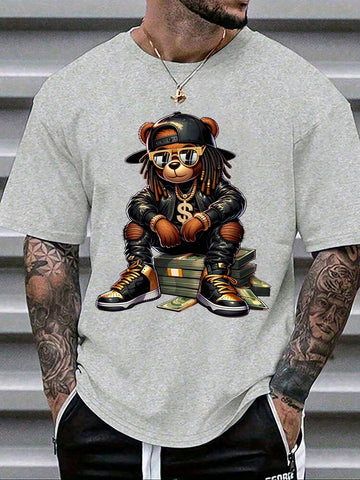 Unleash your fun, playful side with this Men's Cartoon Bear Print T-Shirt! Perfect for summer, its round neck and short sleeves add comfort to your style. Let the quirky cartoon bear print show off your unique personality. (Pun intended)