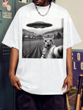 This men's cartoon cat print summer graphic tee is a playful and stylish addition to any wardrobe. Made of high-quality materials, it's perfect for warm weather and will make a fun and feline fashion statement. Stand out from the crowd with this unique and eye-catching shirt.