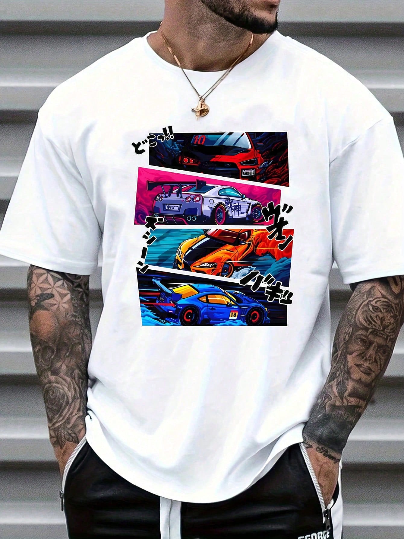Rev up your style with our Men's Casual Crew Neck T-Shirt! This trendy top features a cool car graphic print that adds some vroom to your wardrobe. The classic crew neck design offers comfortable wear while the graphic print adds a touch of edgy style. Perfect for car enthusiasts and fashion-forward individuals alike.