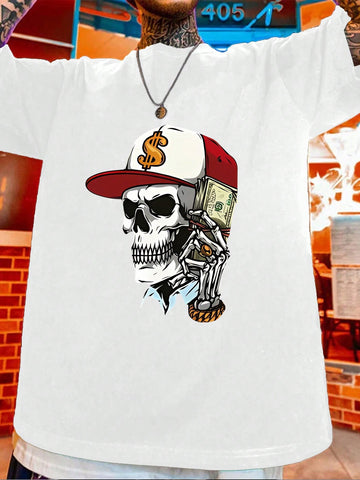 Make a bold statement with our Men's Casual Knife Skull Print T-Shirt! This eye-catching round neck top brings edgy vibes to your warm-weather wardrobe. Perfect for turning heads at summer barbecues or spring outings, this short-sleeve tee combines comfort with attitude. Wear it, dare it, scare it – your casual style just got a whole lot more interesting!