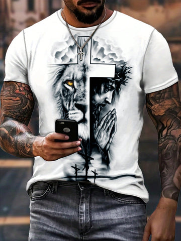 This tee will give you the roar of confidence with its casual lion cross graphic and summer style short sleeves. Unleash your wild side and make a statement with this playful and comfortable t-shirt. Perfect for any casual occasion, this shirt is the mane attraction. (Sorry, we couldn't resist the pun!)